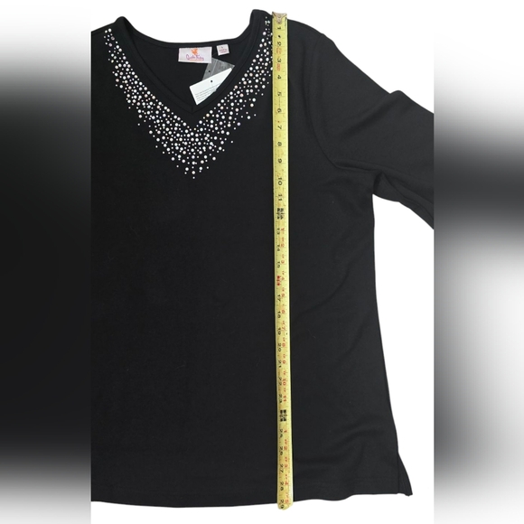 NWT Quacker Factory 3/4 Sleeve V-neck Black Tunic Size L - Picture 3 of 7